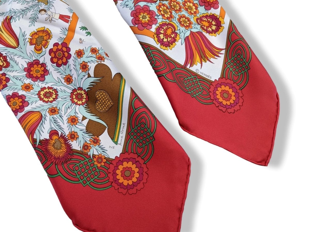 Hermes 1997 Special Issue Ltd Blanc/Rouge/vert Decoupage for Gstaad by Anne Rosat Twill 90 RARE, BNIB!