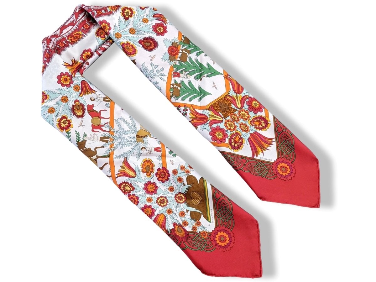 Hermes 1997 Special Issue Ltd Blanc/Rouge/vert Decoupage for Gstaad by Anne Rosat Twill 90 RARE, BNIB!