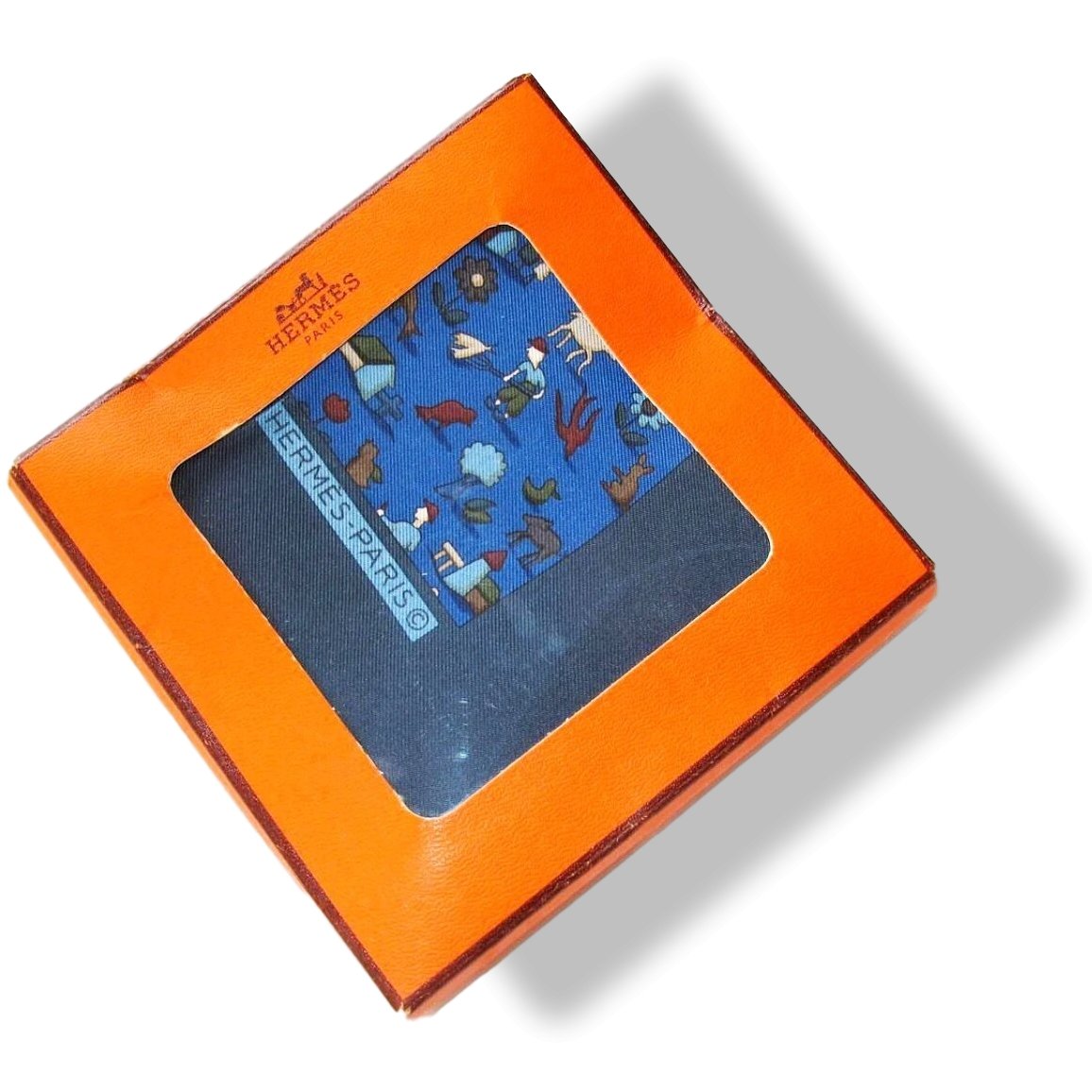 Hermes 1998 Blue RECOLTE by Olivier Dumas Gavroche Pocket Scarf 42cm, NIB!