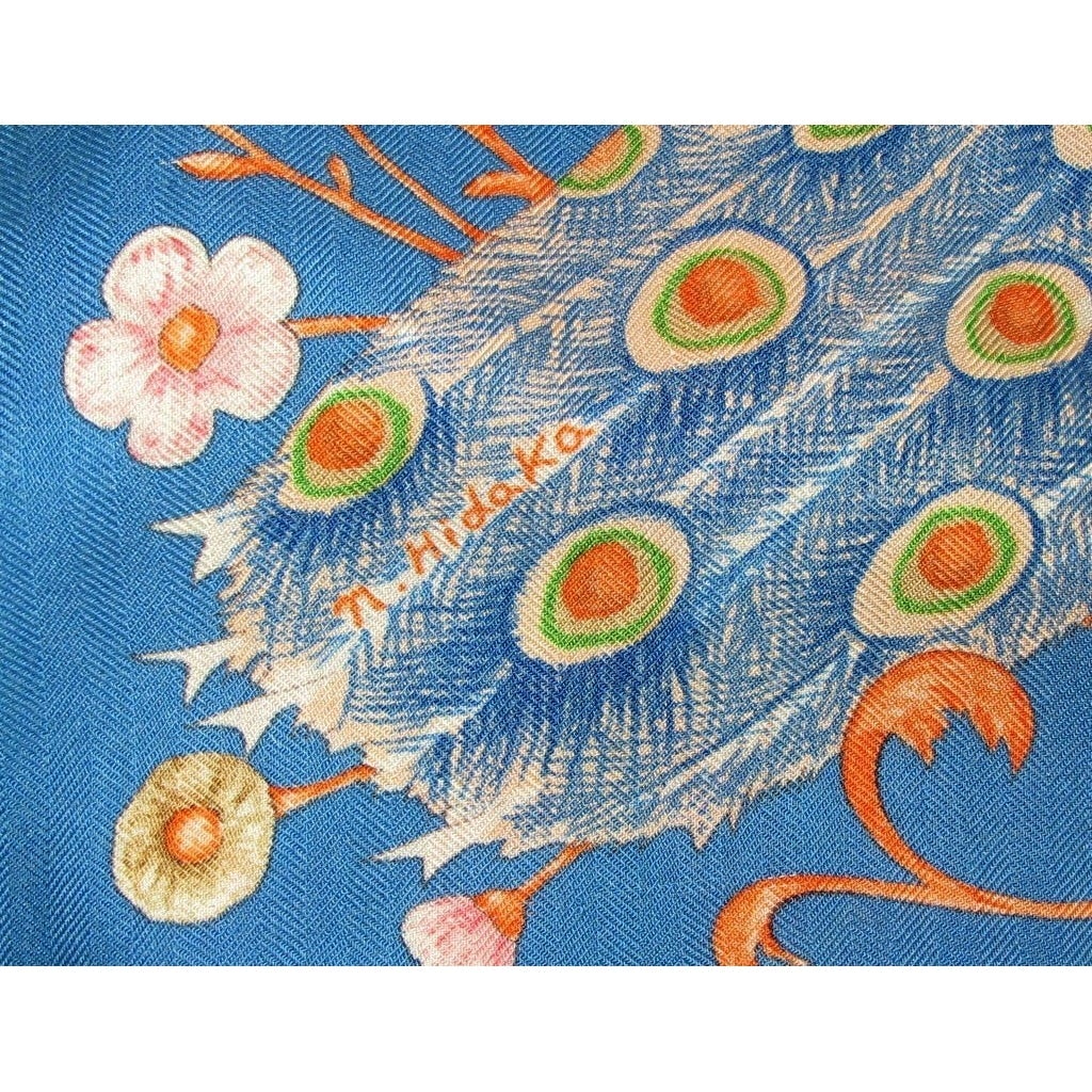 Hermes 1998 L'Heure du Printemps by Natsuno Hidaka Cashmere Shawl 140, Flaws! - poupishop