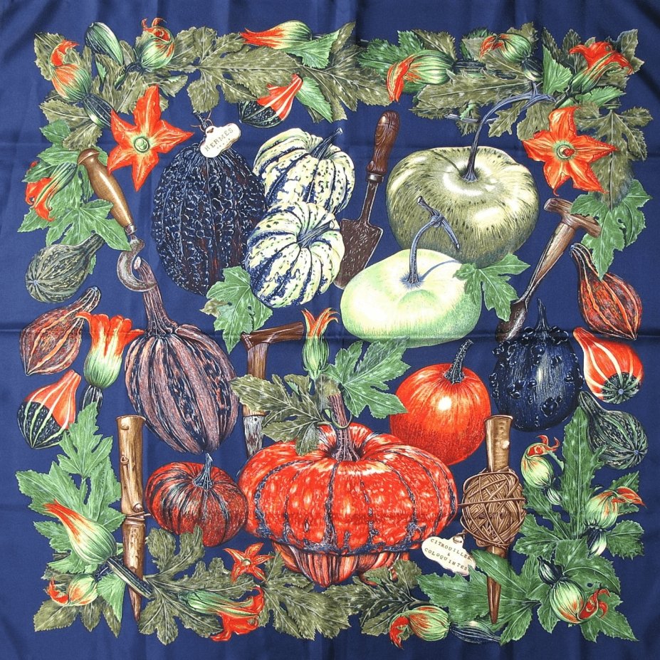 Hermes Citrouilles et Coloquintes by Valerie Dawlat with Blanc Matt Overlay Twill 90