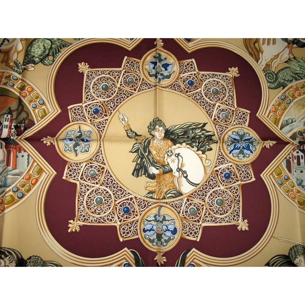 Hermes 1999 Acajou/Gold Triomphe du Paladin Blanc Matte Overlay Twill 90, New! - poupishop