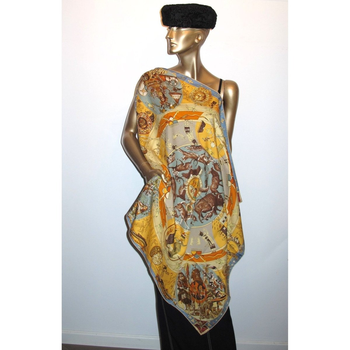Hermes 1999 Celadon Warm Yellow Mythologies des Hommes Rouges Blanc Matte Overlay Twill 90, Box! - poupishop