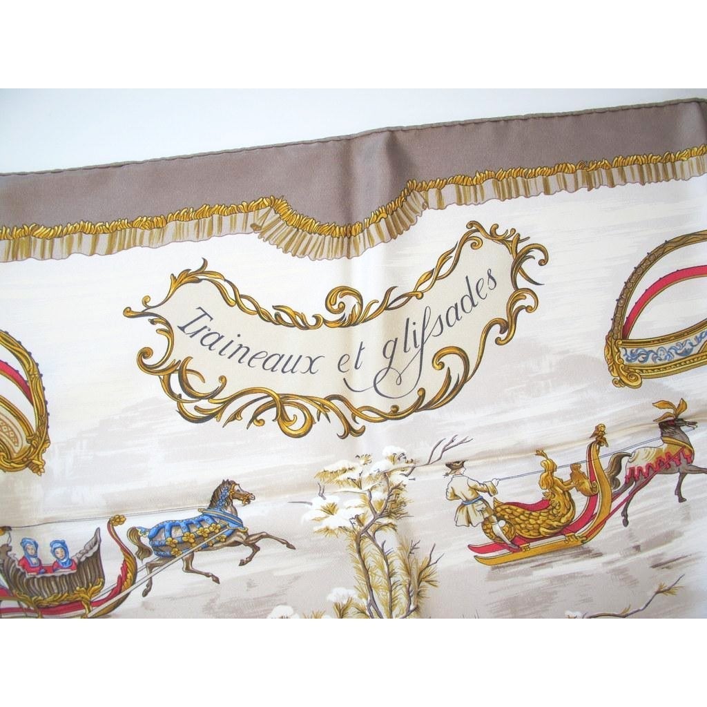 Hermes 2000 Etoupe Traineaux et Glissades Blanc Matte Overlay Twill 90, Box! - poupishop