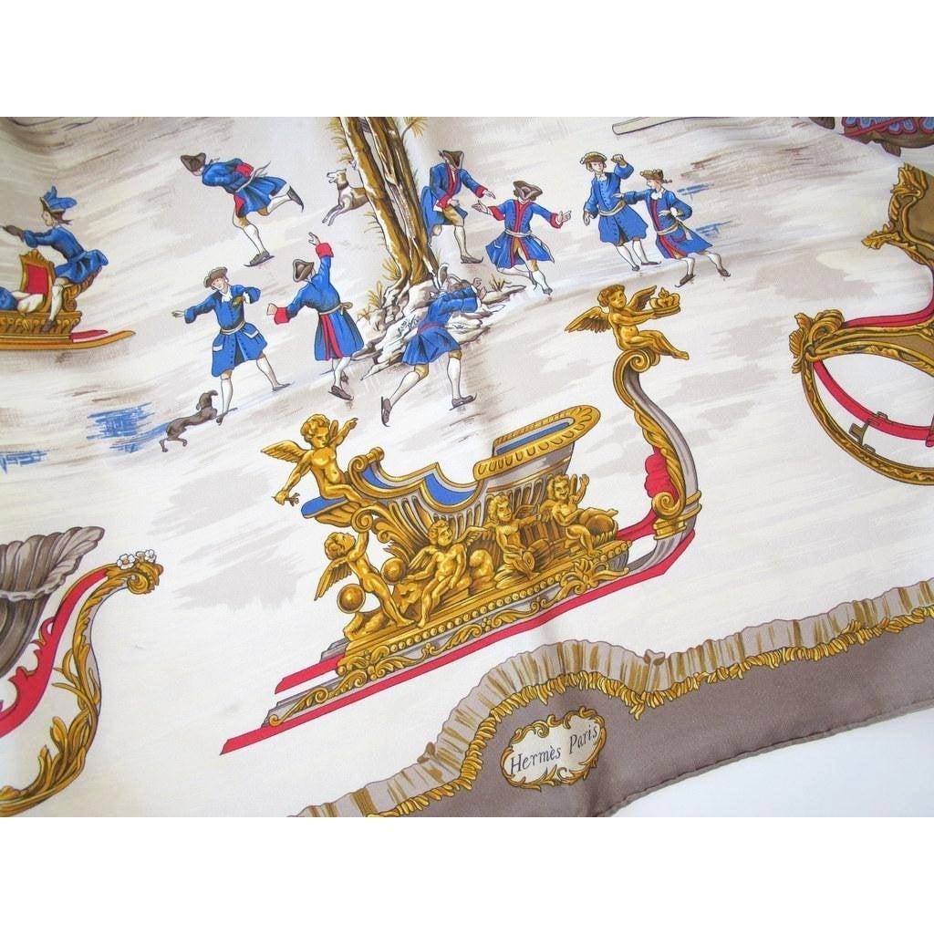 Hermes 2000 Etoupe Traineaux et Glissades Blanc Matte Overlay Twill 90, Box! - poupishop