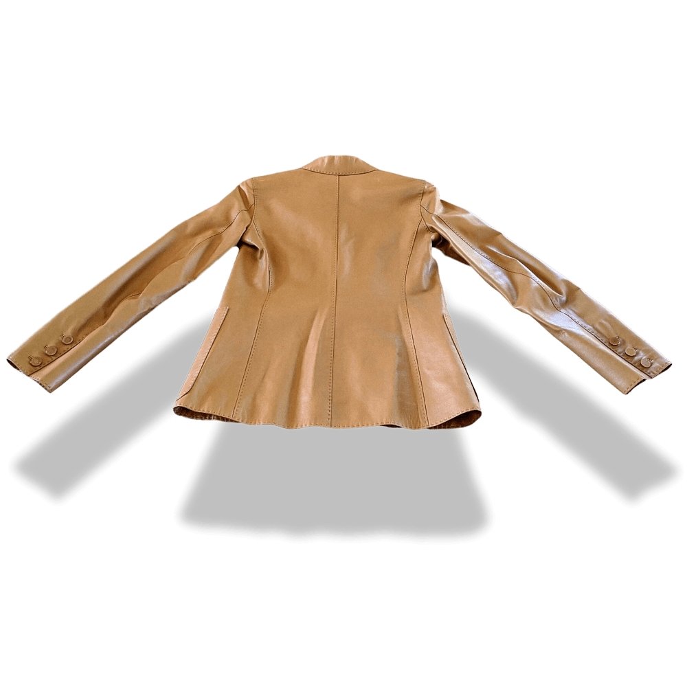Hermes 2000s Gold Fauve Lambskin & Monogram Bolduc Silk Jacket Sellier Silk Sz38, Extra Supple, BNEW!