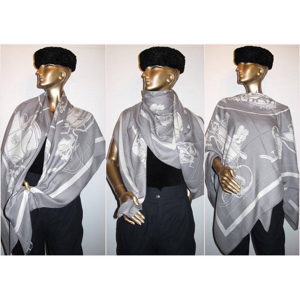 Hermes Grey Ex Libris Cashmere Shawl GM Grail!