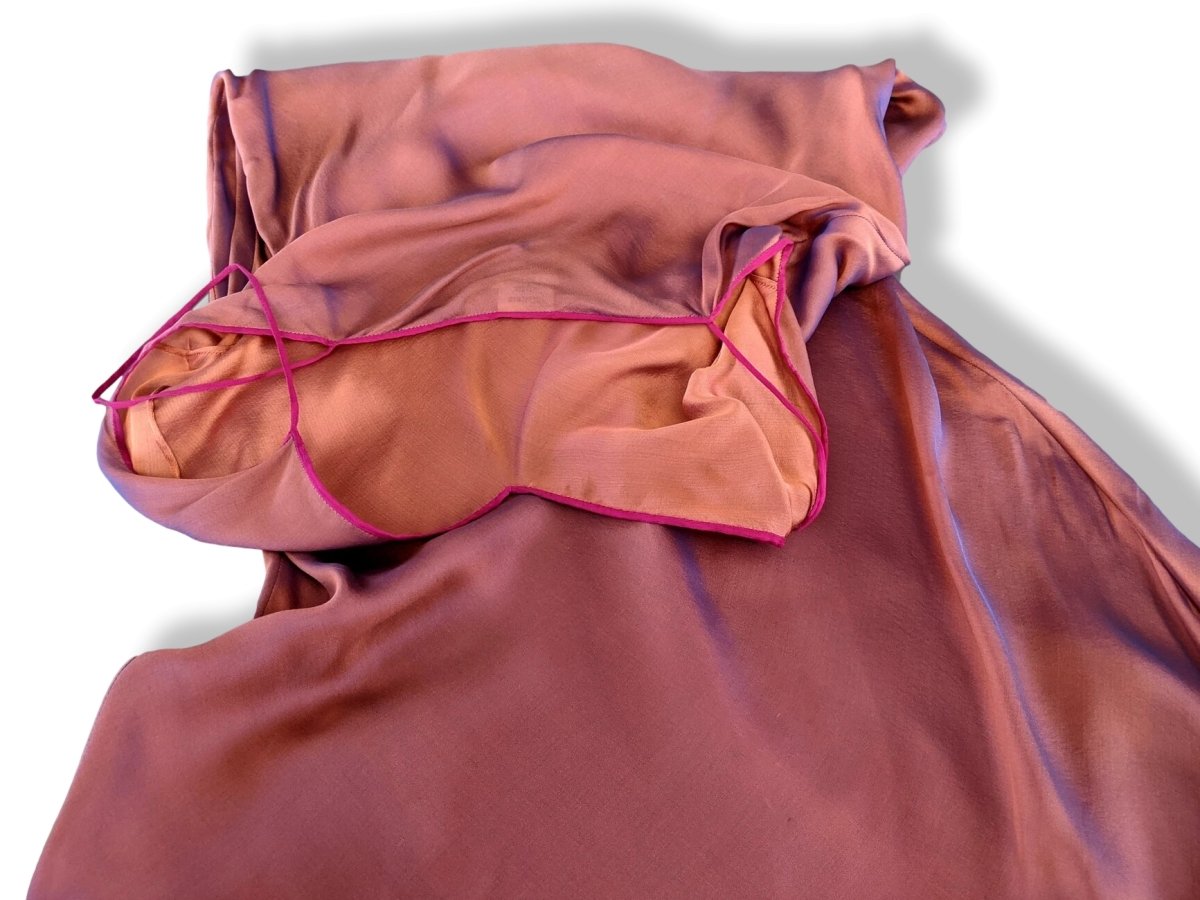 Hermes 2000s Orange/Rose Changeante SPLENDEUR DES MAHARAJAS Old Parchment Effect Mousseline Dress, RARE!