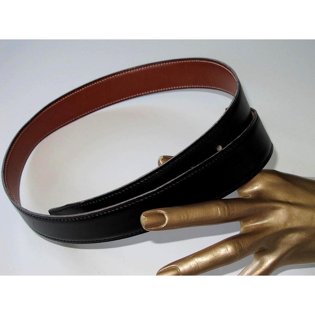 Hermes 2001 Black Brown Strap Belt 32mm