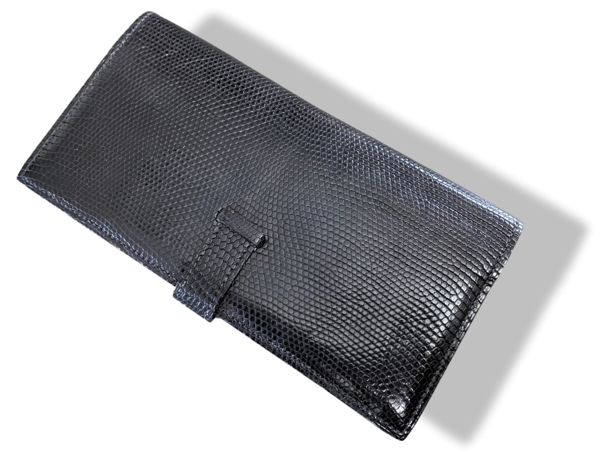 Hermes 2001 Black Lizard BEARN Wallet GHW