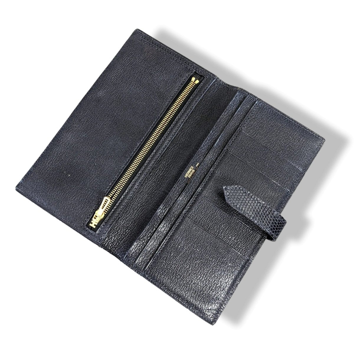 Hermes 2001 Black Lizard BEARN Wallet GHW
