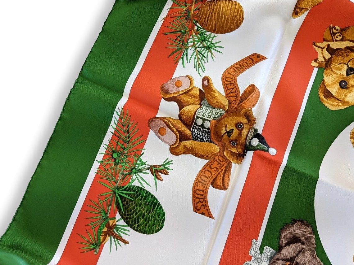 Hermes 2001 Vert/Blanc/Rouge Confidents des Coeurs Twill 90, New!