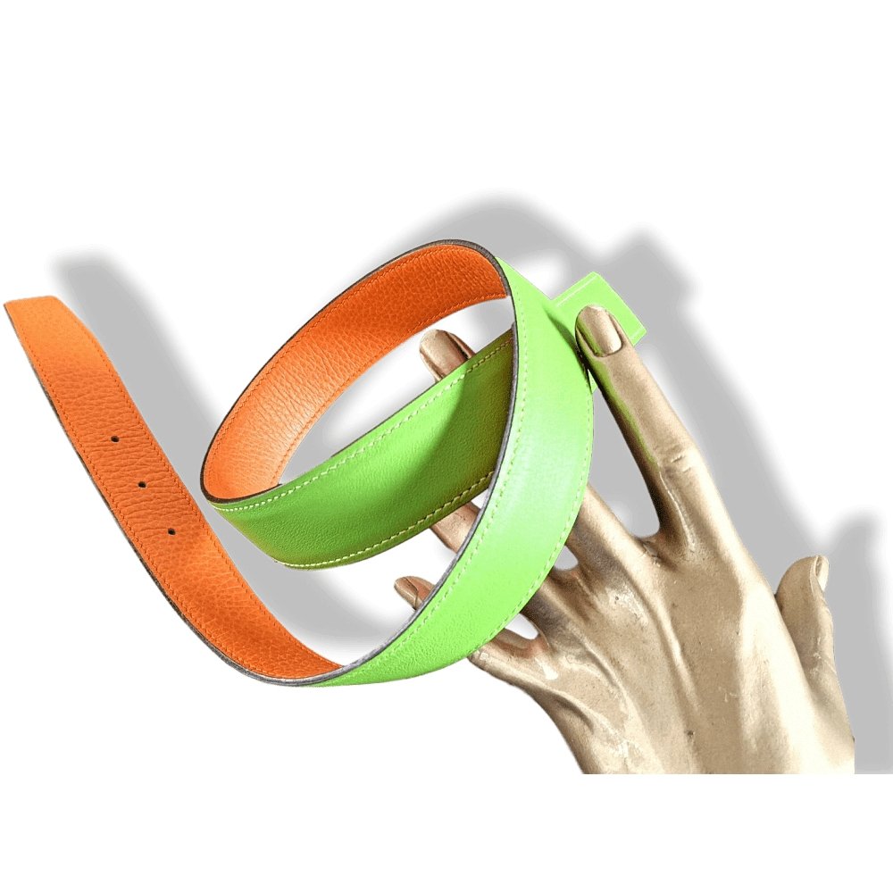 Hermes 2002 Apple Green/Orange Box Togo Calfskin Reversible Leather Strap Belt 32 MM Sz 70, BNIB! - poupishop