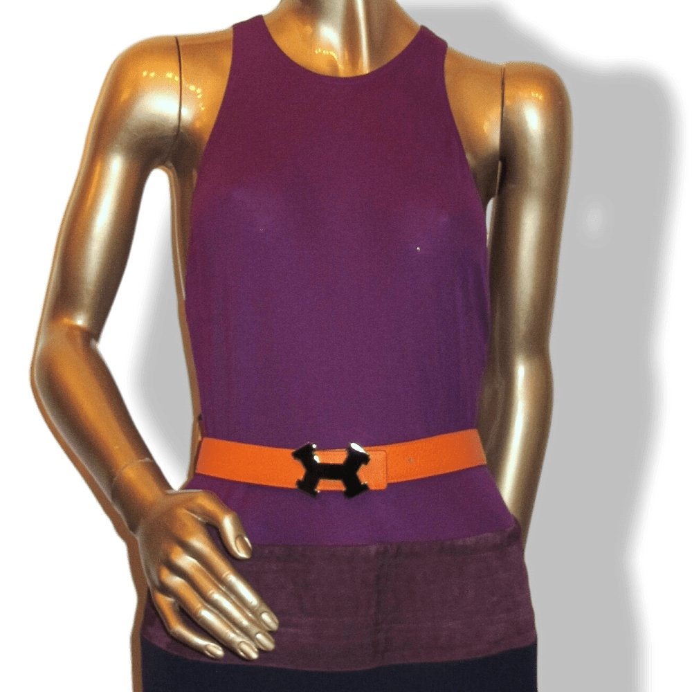Hermes 2002 Apple Green/Orange Box Togo Calfskin Reversible Leather Strap Belt 32 MM Sz 70, BNIB! - poupishop