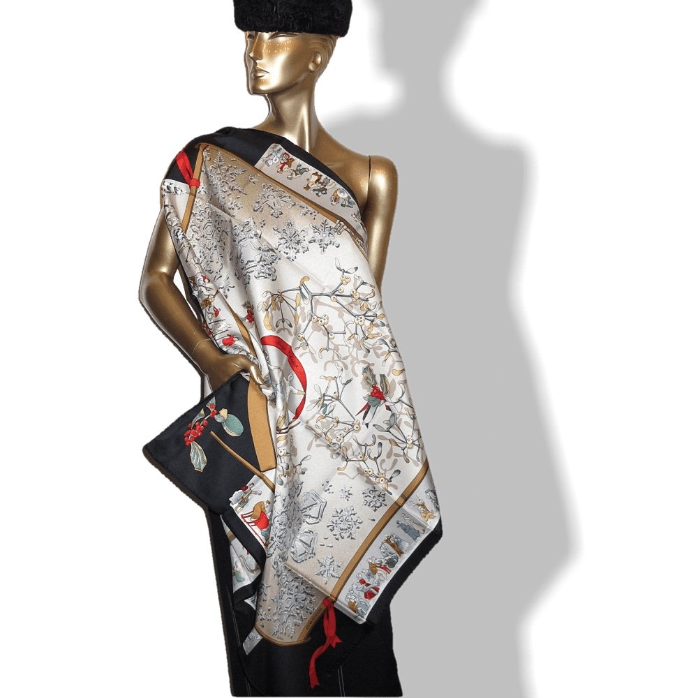 Hermes Neige D'Antan Blanc Matt Overprint Crispy Silk Twill 90