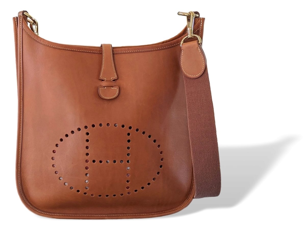 Hermes 2002 Fauve Barenia Leather EVELYNE PM Shoulder Bag GHW, Superb!