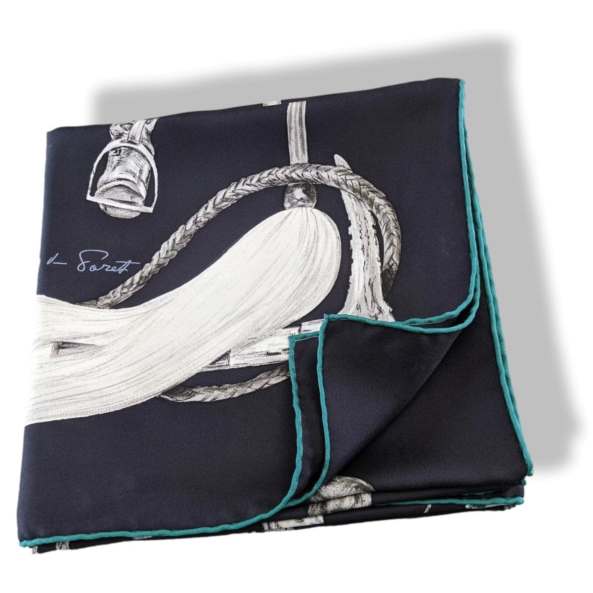 Hermes 2002 Noir/Blanc/Vert A Propos des Bottes Blanc Matte Overlay Twill 90 by Xavier de Poret, Excellent!