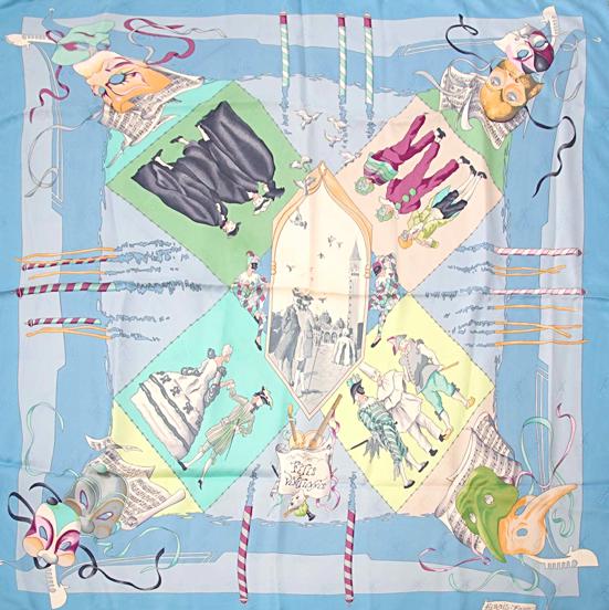 Hermes 2003 Baby Blue Fêtes Venitiennes Jacquard Silk Twill 90cm - poupishop