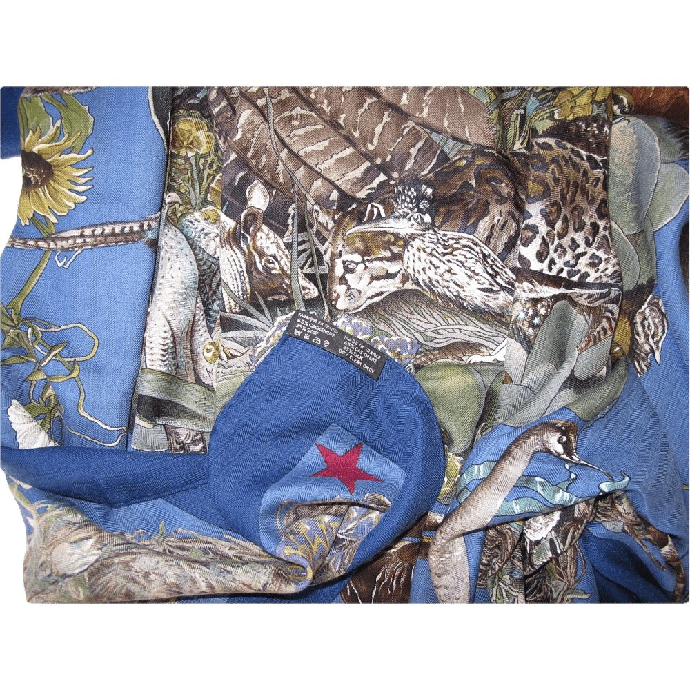 Hermes Faune et Flore du Texas Cashmere Shawl 140