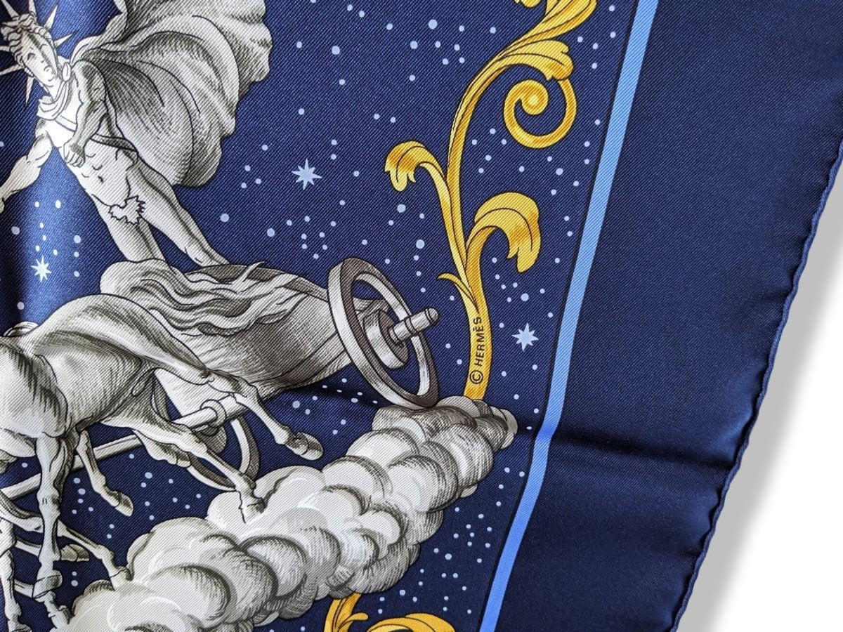Hermes 2003 Marine/Bleu/Or Special Issue COSMOS AIR FRANCE 70TH Anniversary by Philippe Ledoux Twill 90, Superb!