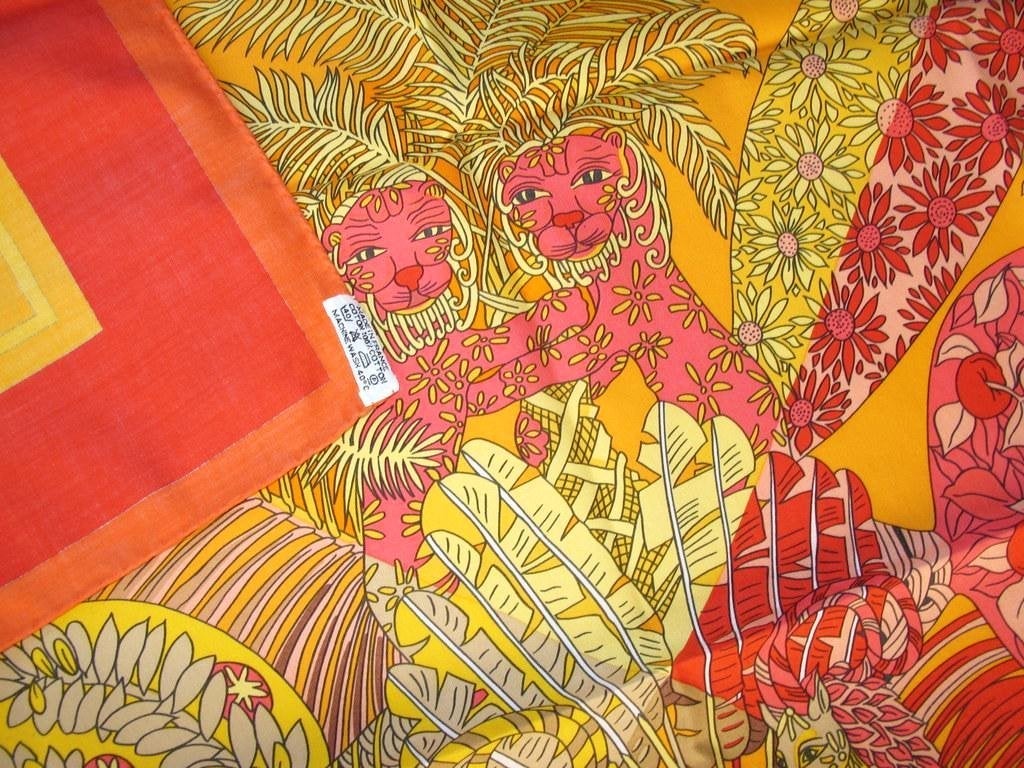 Hermes 2003 Orange Gardiens des Arbres Annie Faivre Cotton 70
