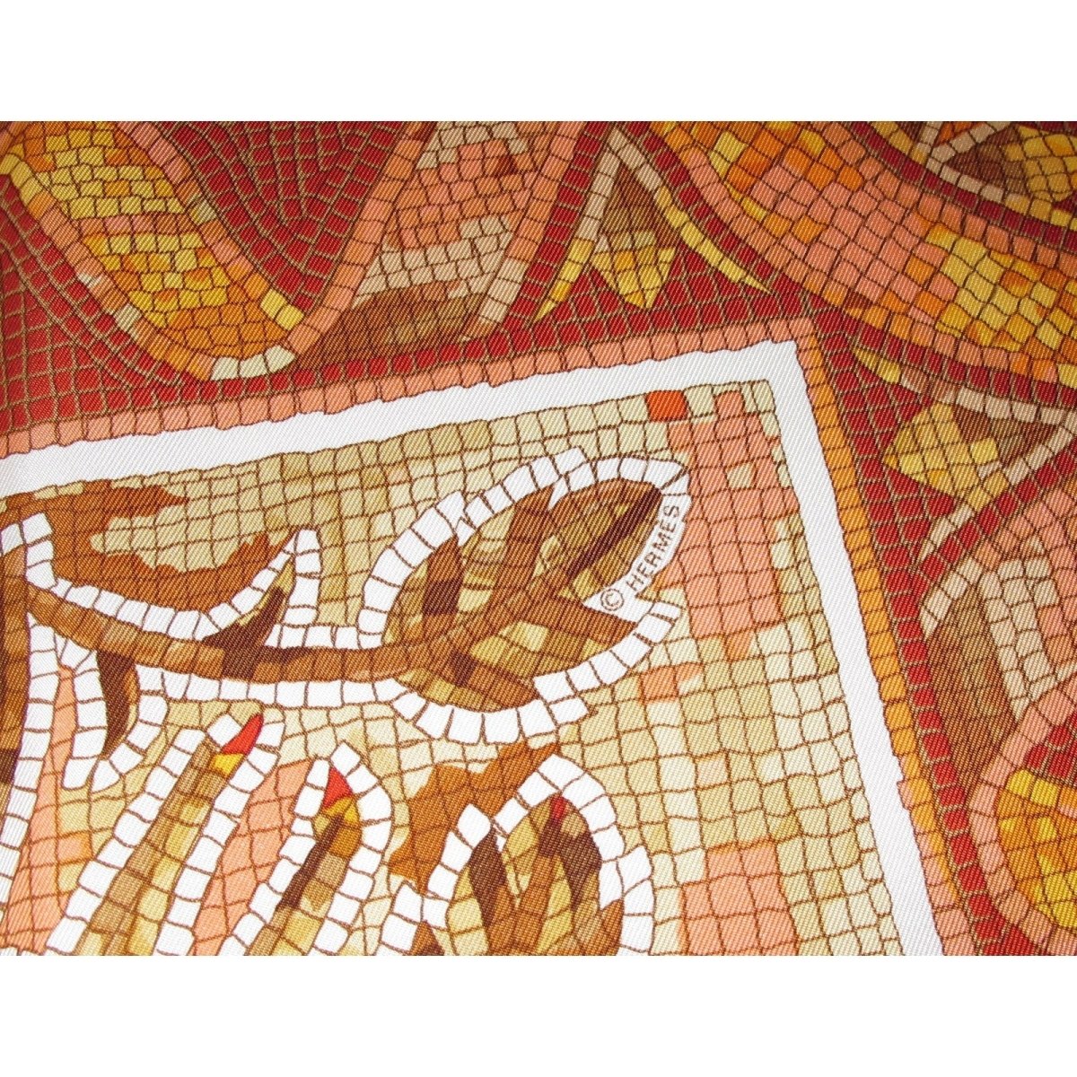 Hermes 2003 Orange Mosaics Pavement Twill 90, New! - poupishop