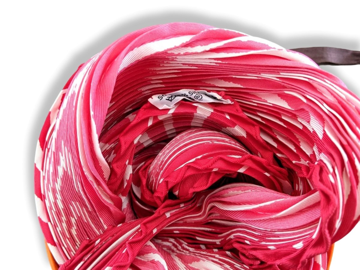 Hermes 2003 Rouge Framboise/Rose/Blanc SOLEIL by Fred Rawyler Pleated Plisse Twill 90, NIB!