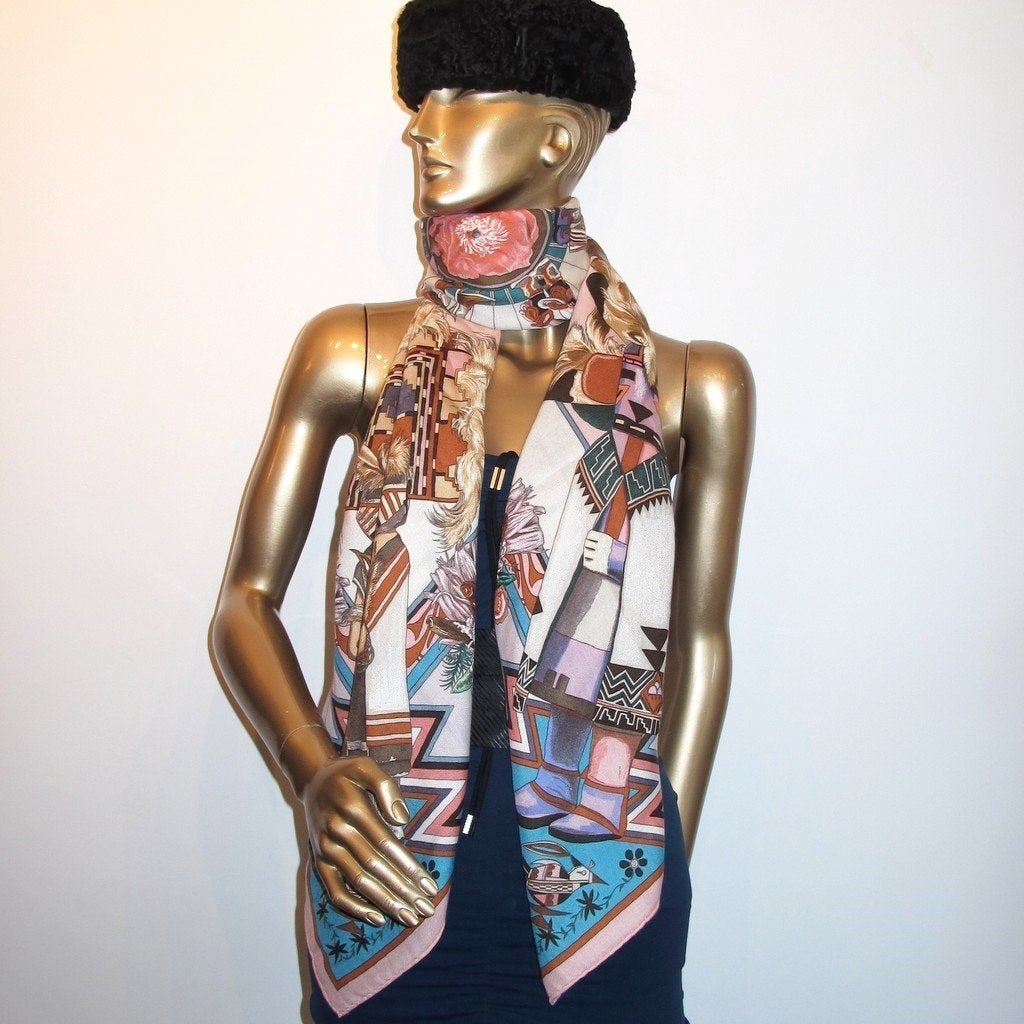 Hermes 2004 Baby Pink Kachinas Shawl Rare