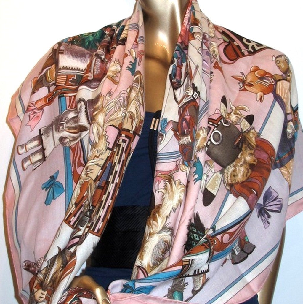 Hermes 2004 Baby Pink Kachinas Shawl Rare Bo