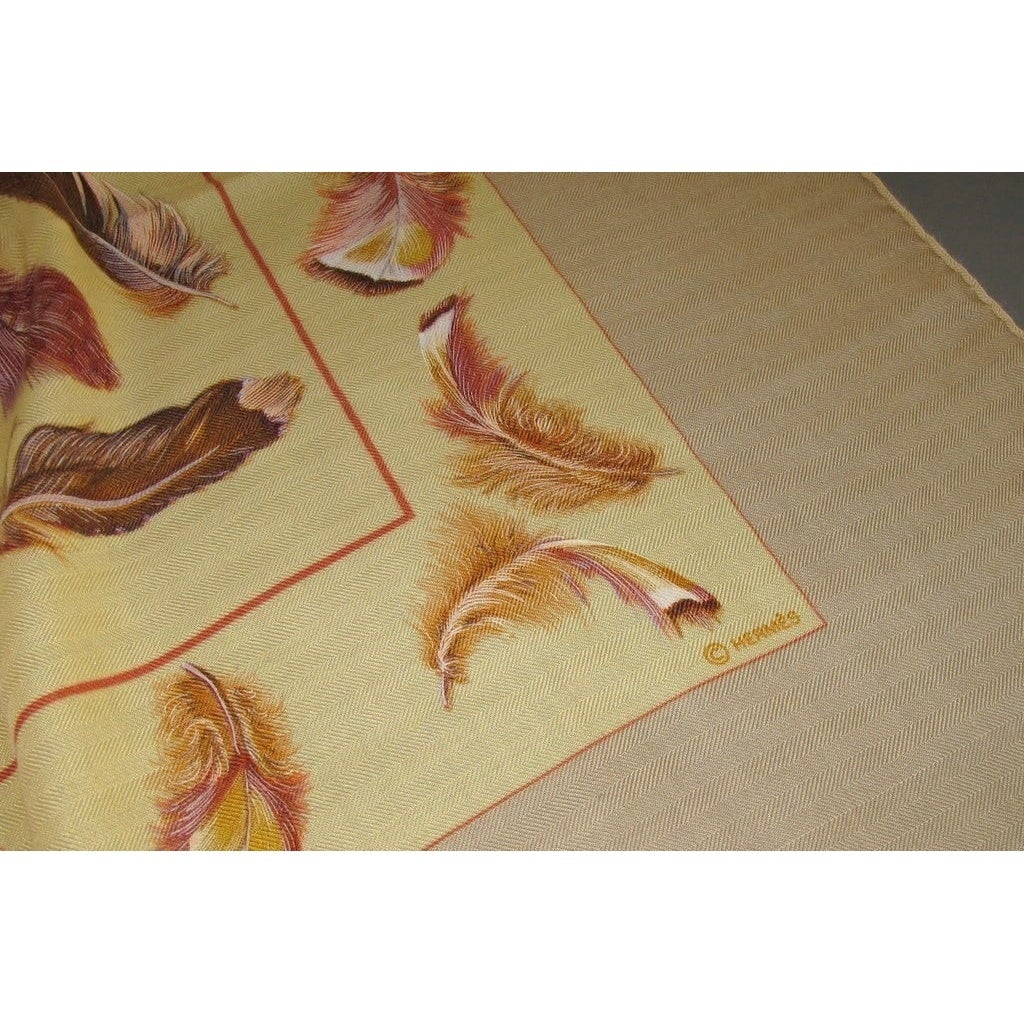 Hermes 2004 Beige/Banana Plumes Cashmere Shawl 140 - poupishop