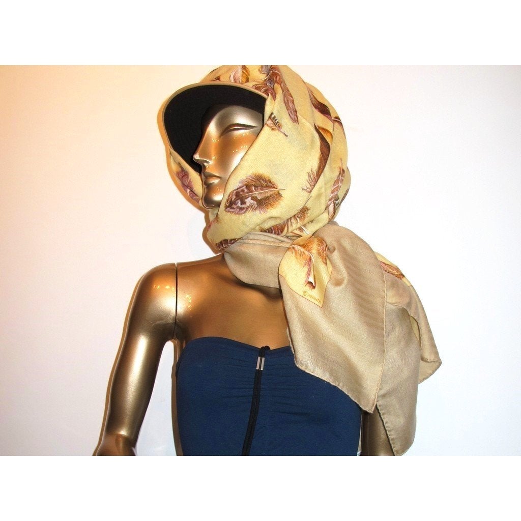 Hermes 2004 Beige/Banana Plumes Cashmere Shawl 140 - poupishop