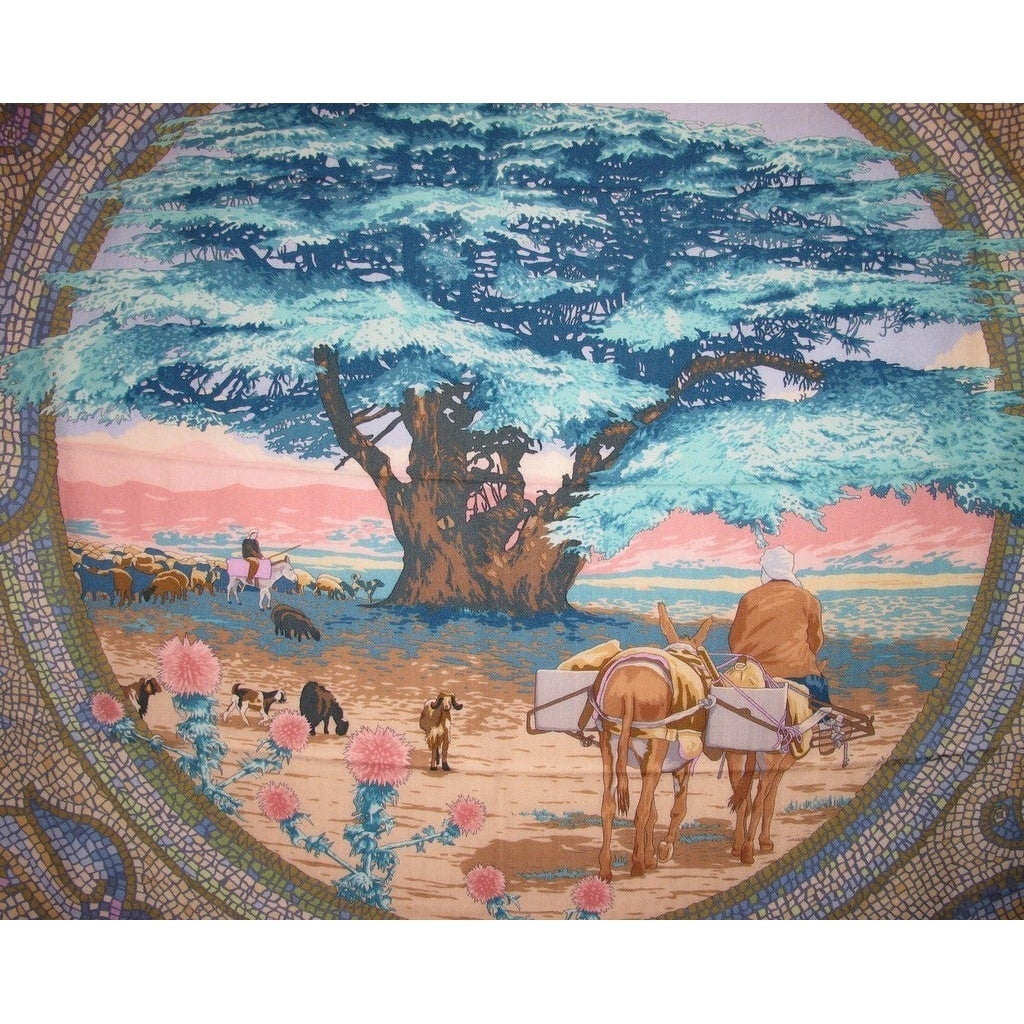 Hermes 2004 Blue Rose Sous le Cedre Shawl 140