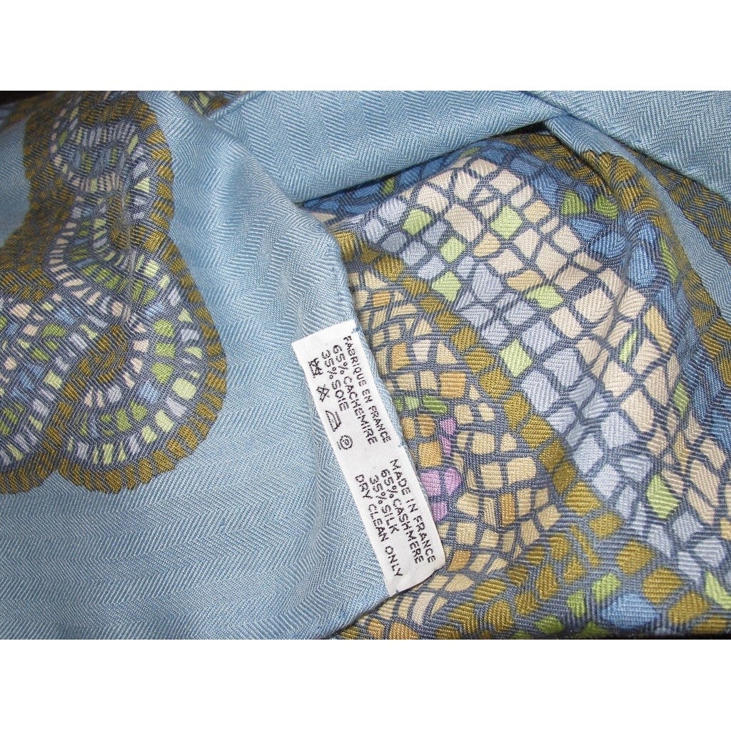 Hermes 2004 Blue/Rose/Grey Sous le Cedre Cashmere Shawl 140 - poupishop