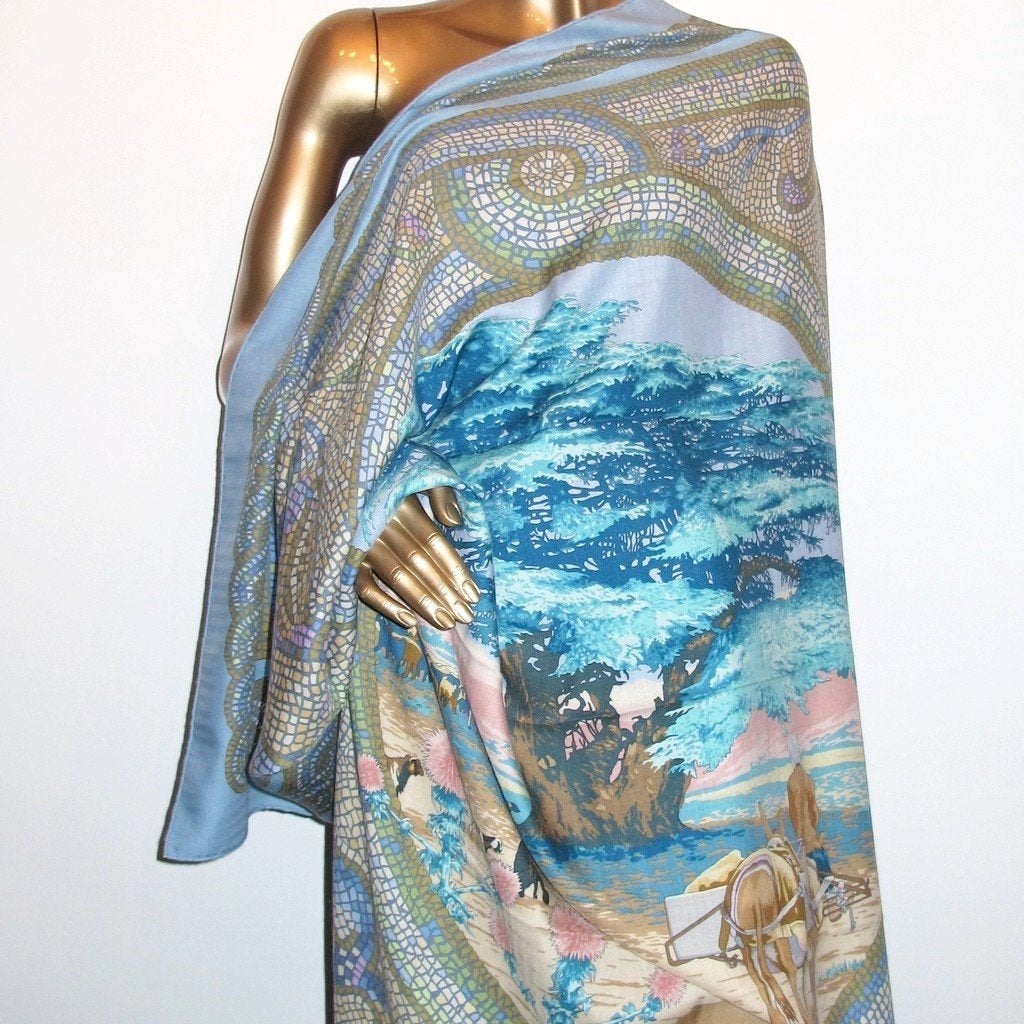 Hermes 2004 Blue Rose Sous le Cedre Shawl 140