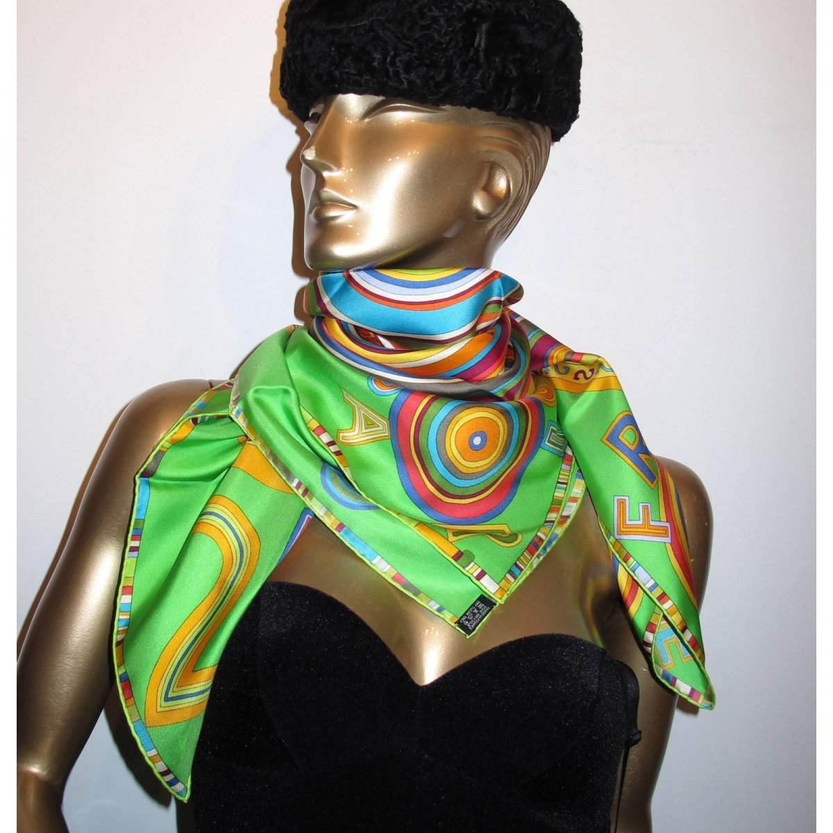 Hermes 2004 Green/Orange/Blue Tohu Bohu Twill 90, New with Misprint! - poupishop