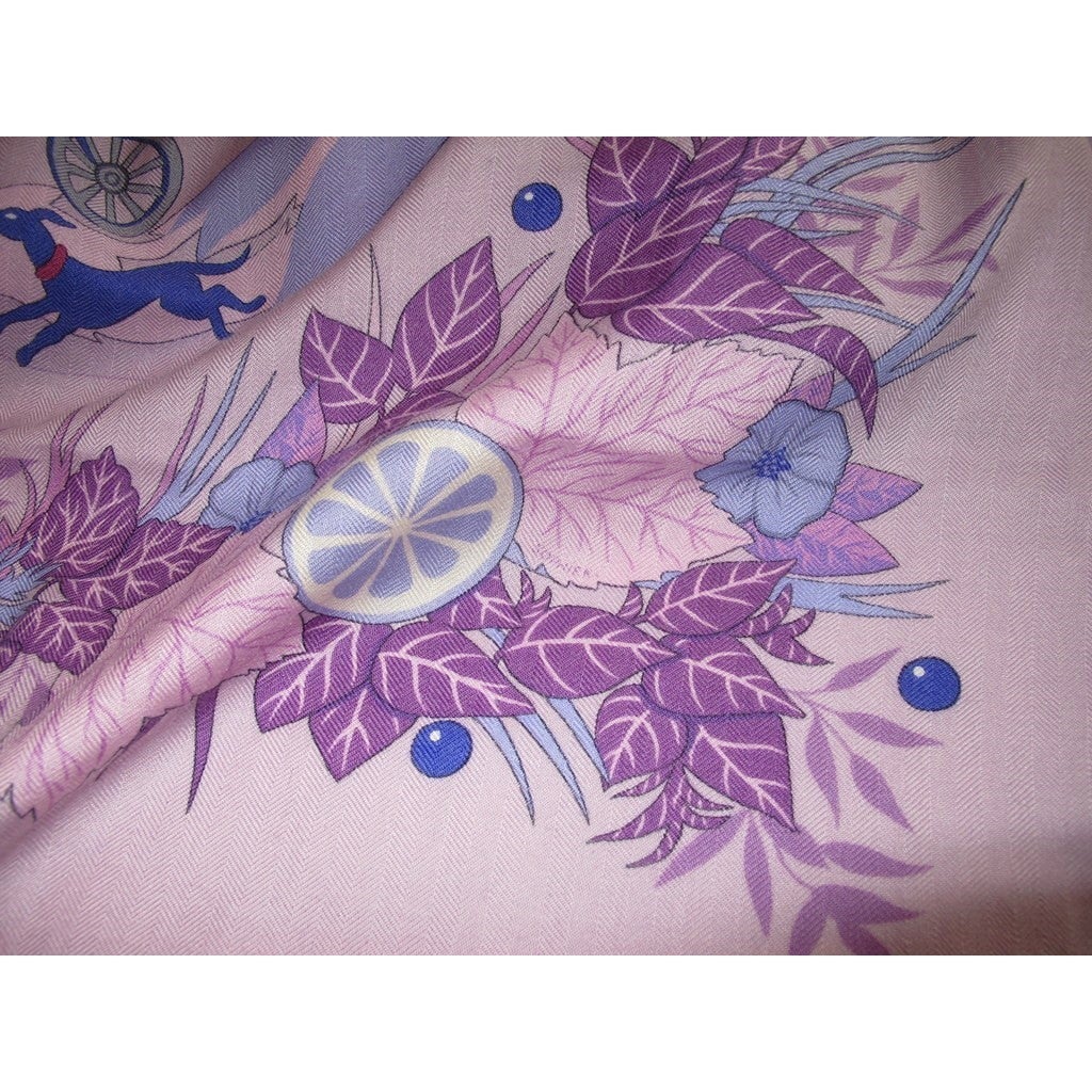 Hermes 2004 Lilas/Lavande/Rose De la Citrouille a la Caleche Cashmere Shawl 140 - poupishop