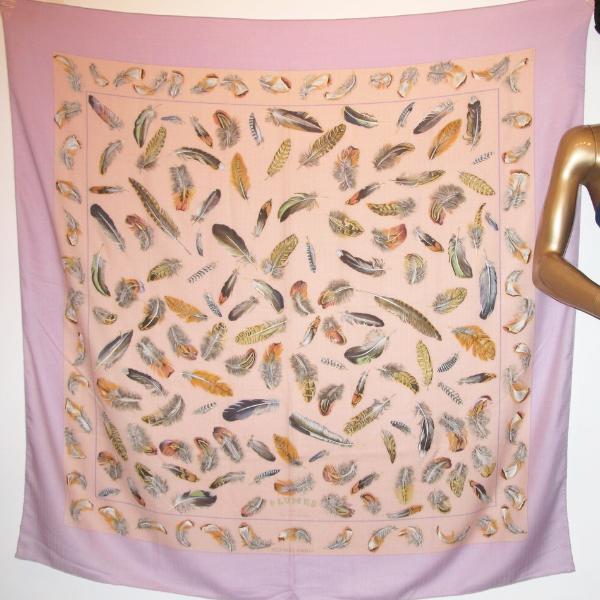 Hermes 2004 Lilas/Rose Poudre Plumes Cashmere Shawl 140 - poupishop