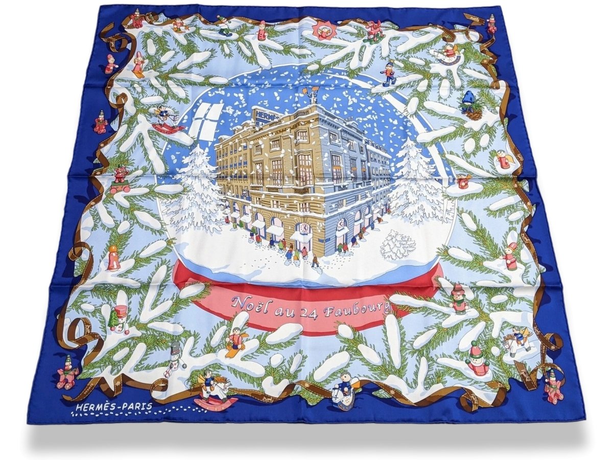 Hermes 2004 Marine NOEL AU 24 FAUBOURG by Dimitri Rybaltchenko Twill Silk Carre 90 cm, New!