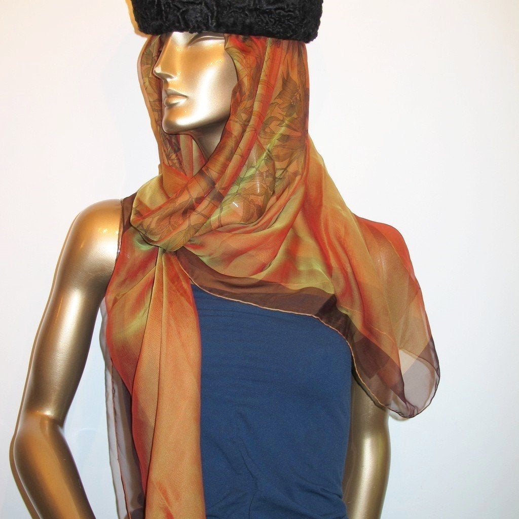 Hermes 2004 Orange Green Changeante Serenite Mousseline 140 New!