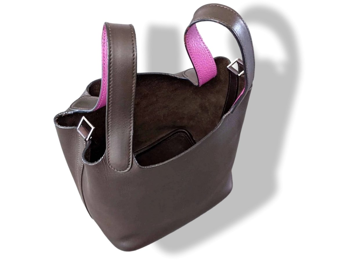 Hermes 2004 Two-Tone Ebene Barenia/Rose Chevre Mysore PICOTIN PM Hand Tote Bag