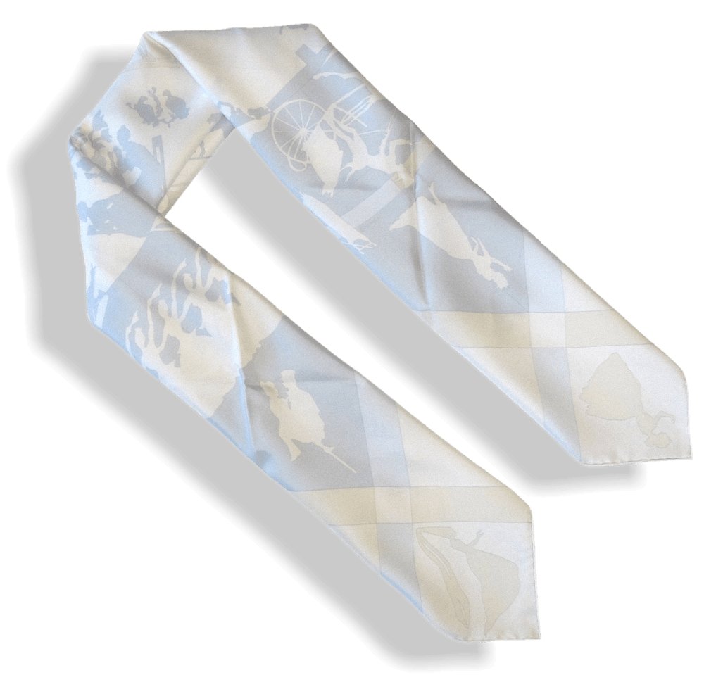 Hermes 2004 White Sky Jeux d'Ombres Blanc Matt Overlay Crispy Twill Silk 90, NIB! - poupishop