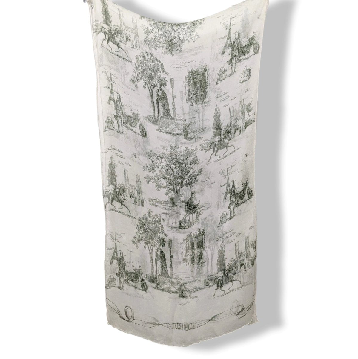 Hermes 2005 Blanc/Vert Foncé TOILE by Sophie de Seynes Mousseline Silk Etole Stole