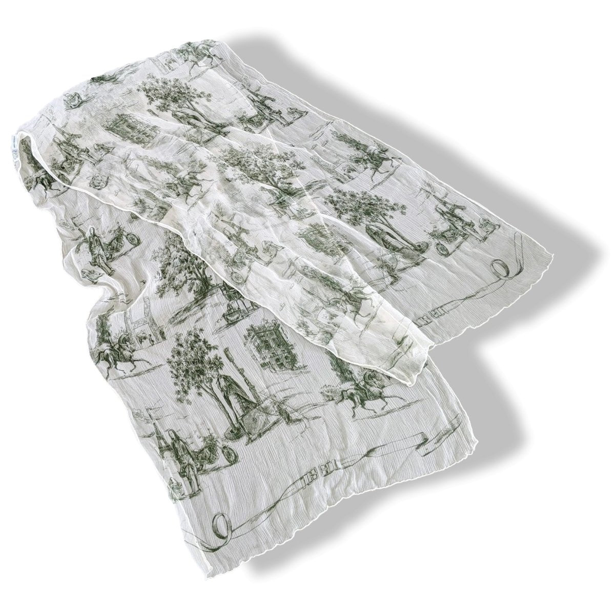 Hermes 2005 Blanc/Vert Foncé TOILE by Sophie de Seynes Mousseline Silk Etole Stole