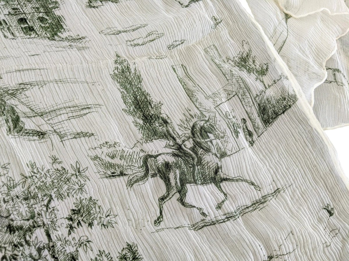 Hermes 2005 Blanc/Vert Foncé TOILE by Sophie de Seynes Mousseline Silk Etole Stole