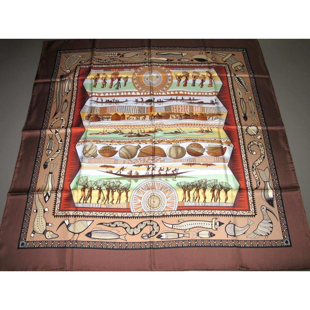 Hermes 2005 Chocolat Vert Vie du Fleuve Twill 90 New!