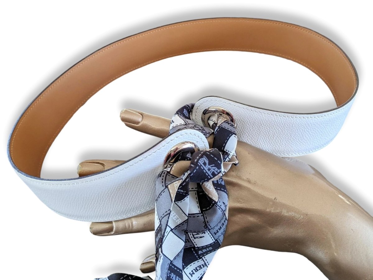 Hermes 2005 Women's White/Natural Leather KIMONO Belt 45 mm for your Twilly, NIB!