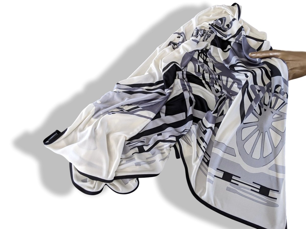 Hermes 2006 Blanc/Gris/Noir CALECHE ELASTIQUE by Bali Barret Jersey Fluide 90, New!