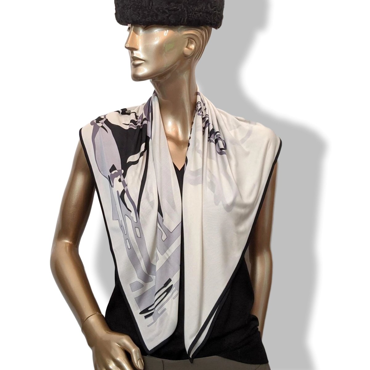 Hermes 2006 Blanc/Gris/Noir CALECHE ELASTIQUE by Bali Barret Jersey Fluide 90, New!