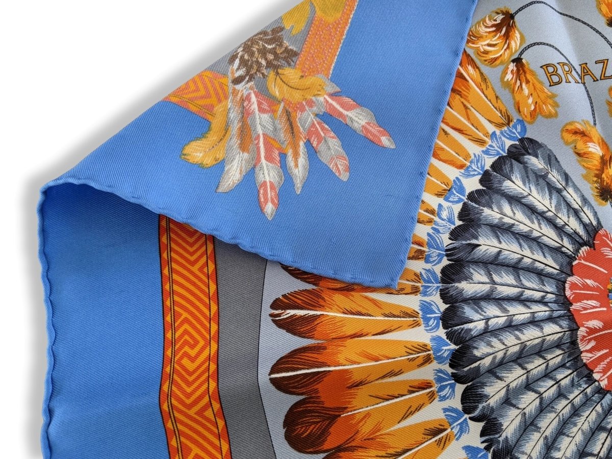 Hermes 2006 Bleu/Orange Brazil by Laurence Bourthoumieux Gavroche Twll Silk 45 cm