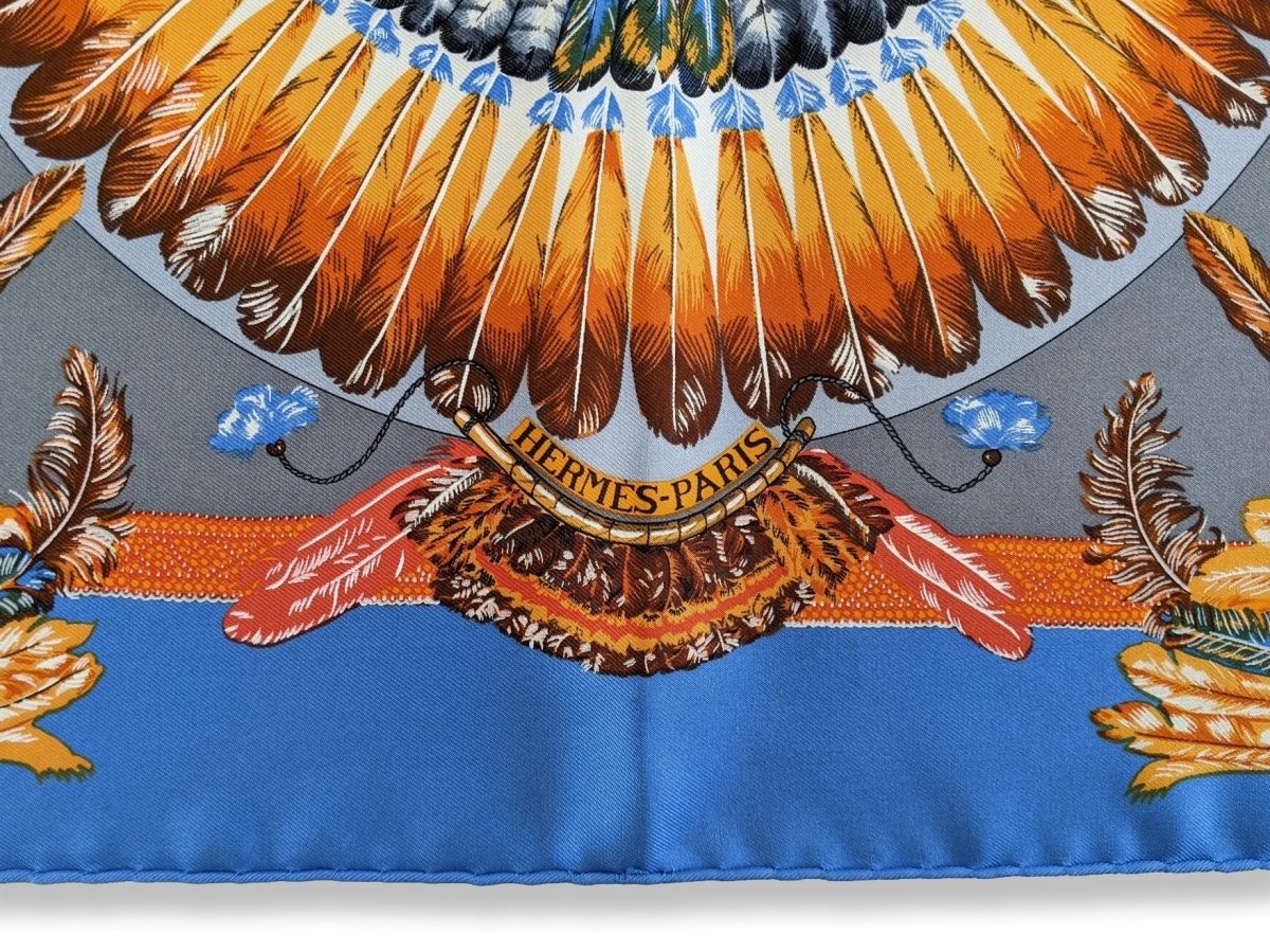 Hermes 2006 Bleu/Orange Brazil by Laurence Bourthoumieux Gavroche Twll Silk 45 cm